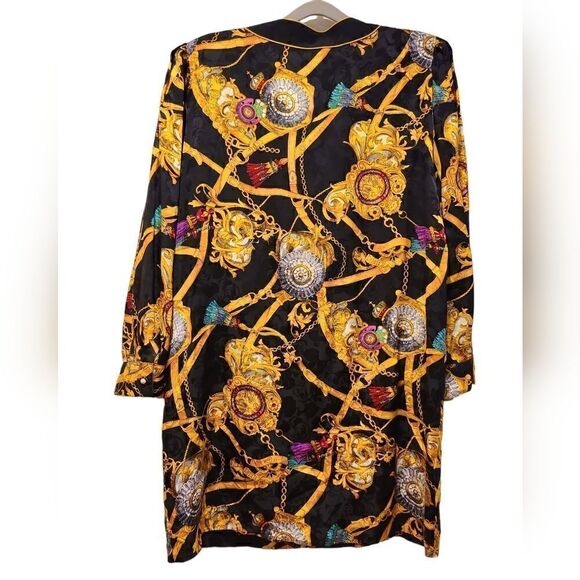 PATRICK 90s Silk Statement Buckle Design Dress Black & Gold Equestrian Glam | 12 - Picture 5 of 14
